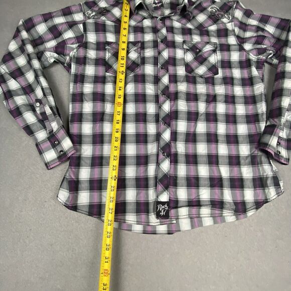 Rock 47 by Wrangler Shirt Men's XXL LS Plaid Pattern W Embroidering & Snaps - Picture 8 of 10